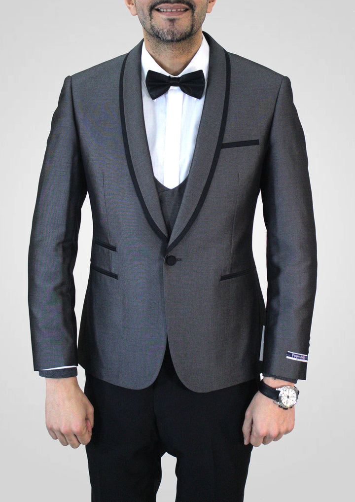 Portabella Solid 1 Button Slim Fit Tuxedo Suit With Compose Shawl Lape